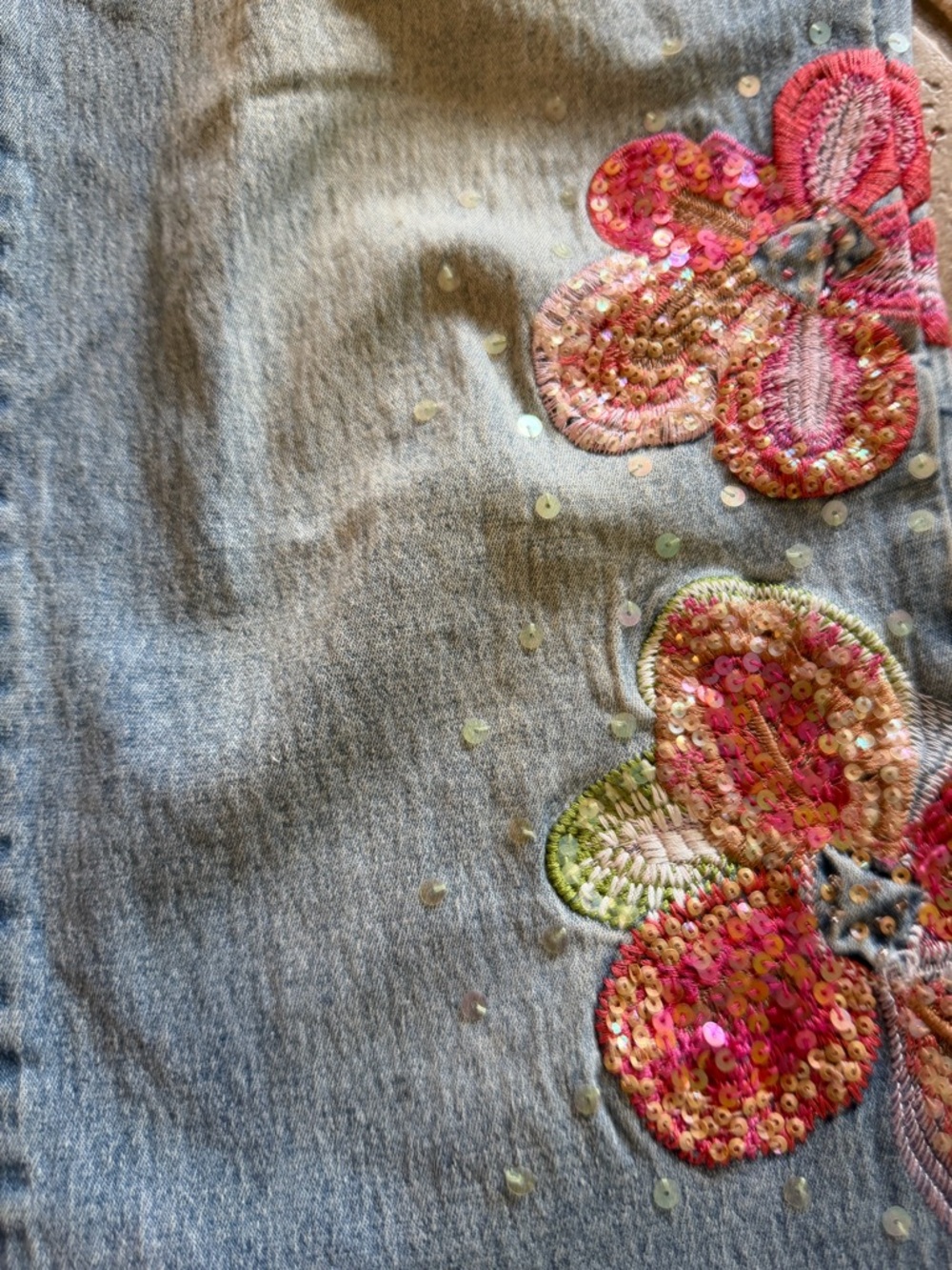 Y2K VTG Diane Gilman Cutie Girly Embellished Floral Sequin Crop Jean Capris 12 - Picture 3 of 8